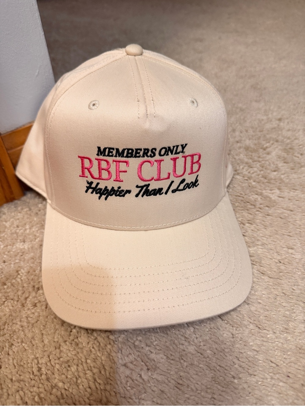 Members Only RBF Club Cream Baseball Cap with Pink & Black Embroidery